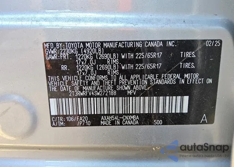 2025 Toyota Rav4 Hybrid Xle from USA, damaged, VIN 2T3RWRFV4SW272188